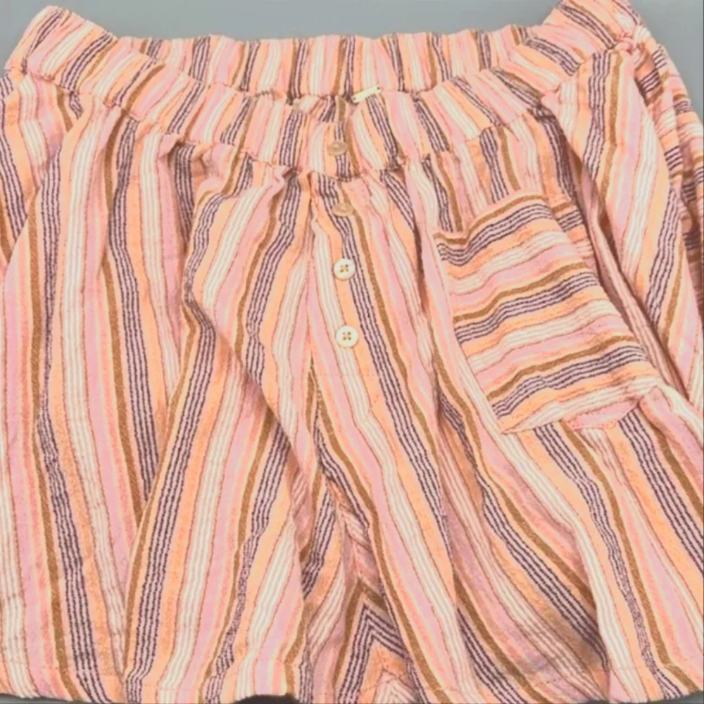 Free People Neutral Combo Pink Striped Boxer Style Mini Skirt‎ Y2k Size: M